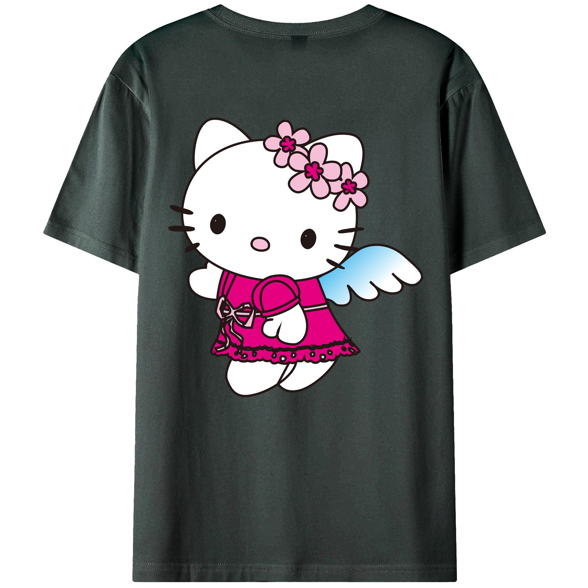 （画像用） Hello Kitty ハローキティ 綿100％ メンズ半袖Tシャツ（バックプリント） 通気性